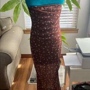 Brown Floral Strapless Maxi Dress